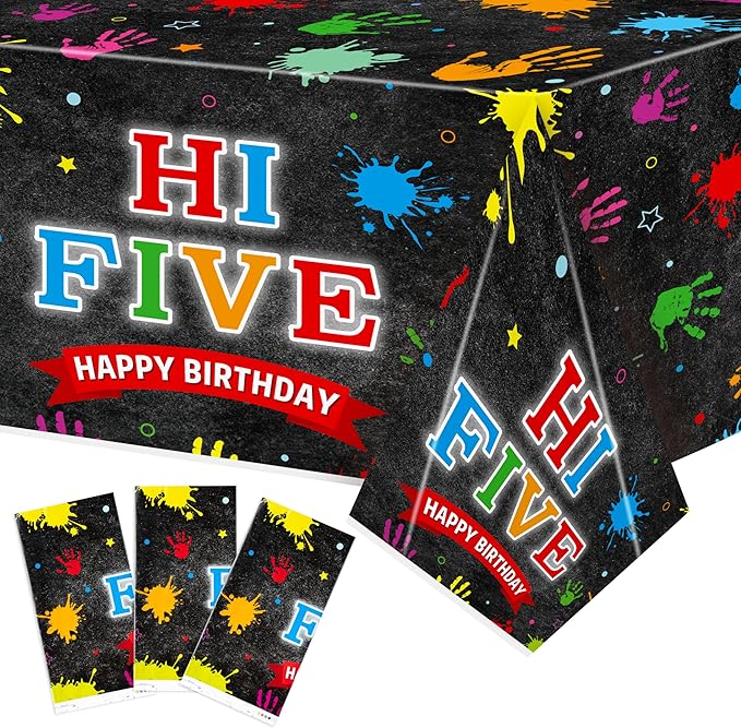 Hi Five Painting Party Tablecloths - 3Pcs Art Paint Colorful Party Table Covers Decorations, Artist Drawing Theme Rectangular Plastic Disposable Table Cloth Decor for Kid Birthday Baby Shower Supplies