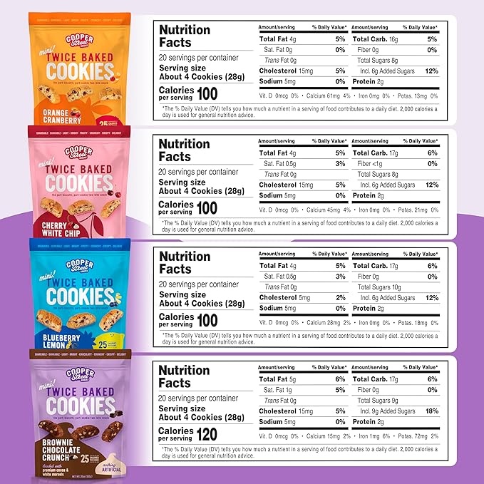 Cooper Street Twice Baked Biscotti Cookies Variety Pack - 1.25 Pounds Per Bag (4 Pack) - Gourmet Cookies Ideal With Coffee Or Tea | Peanut and Dairy Free Low Sodium Breakfast or On-The-Go Snack