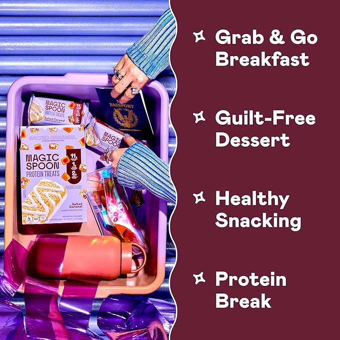 MAGIC SPOON Treats - High Protein Bars, Low Carb, Keto Friendly, 1g of Sugar, Gluten Free, Crispy Treat Cereal Bar, On-The-Go Healthy Snack (1 of each Marshmallow, Chocolate PB, Blueberry Muffin, Double Chocolate, Smores, Salted Caramel)