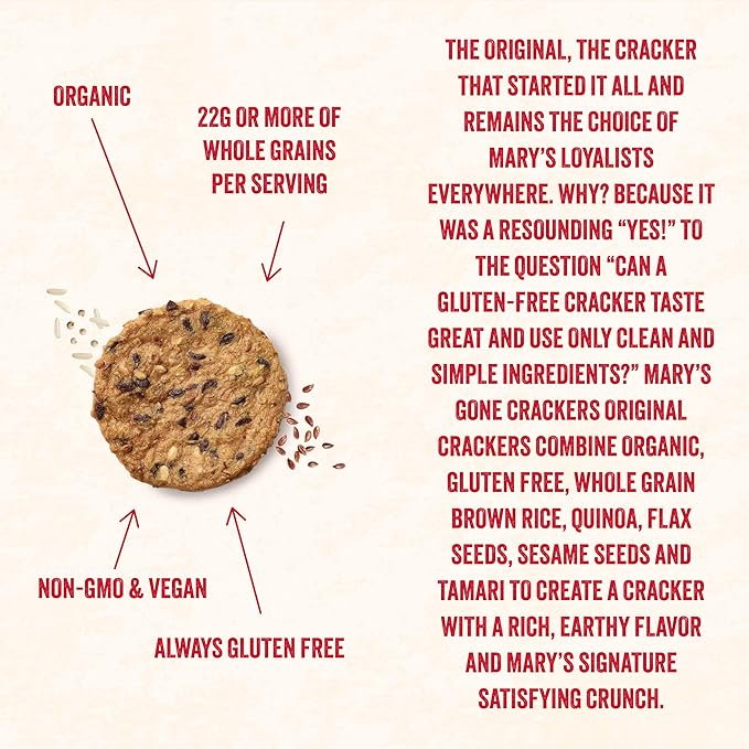 Mary's Gone Crackers Organic Original Crackers - Gluten-Free, NON-GMO, Vegan & Whole Grain, 4 Ounce (Pack of 6)