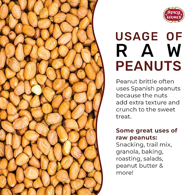 Spicy World Peanuts, Raw Whole With Skin (Uncooked, Unsalted) 4 Pound (64oz) ~ All Natural - USA Grown Red Skin Spanish Grade
