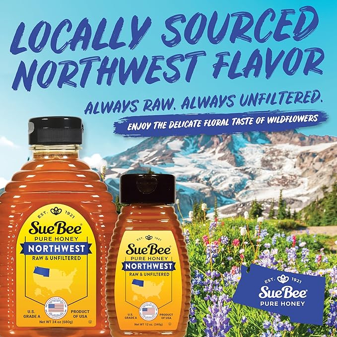 Sue Bee Regional Northwest Honey, Strained, Unfiltered USA Beekeeper-Owned Co-op, 24 oz (Packaging May Vary)