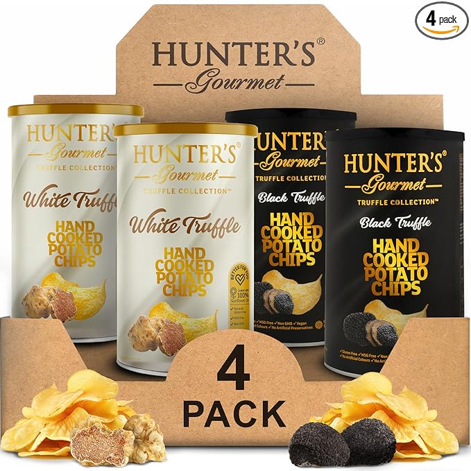 Hunter's Gourmet Truffle Chips | No Cholesterol | Preservatives-Free | No Artificial Colors | Hand-Cooked | Vegan Truffle Lover | Made in a Nut-Free Facility | Great for Special Occasions | Pack of 4