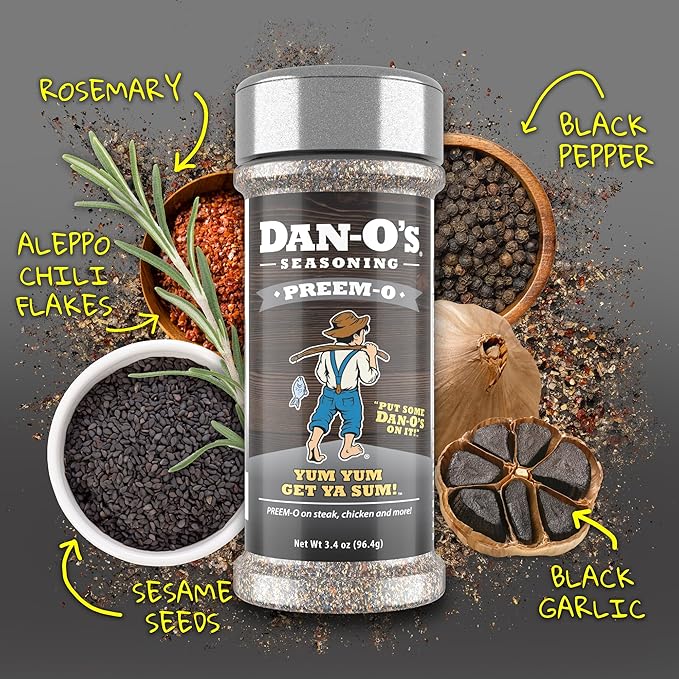 Dan-O's 6 Bottle Seasoning Set, Small Bottles, 6 Pack, Includes Original, Spicy, Chipotle, Crunchy, Cheesoning and Preem-O Seasonings, Sugar Free, Zero Calorie, All-Purpose Seasoning Kit