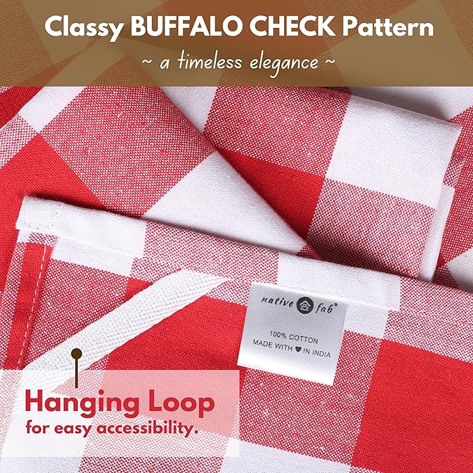 Native Fab 6-Pack Kitchen Towel with Hanging Loop 16x26 inches, Cotton Buffalo Check Kitchen Towels for Cleaning Drying, Washcloths Soft & Absorbent Cloth Rags, Bar Towel, Dish Cloth, Red
