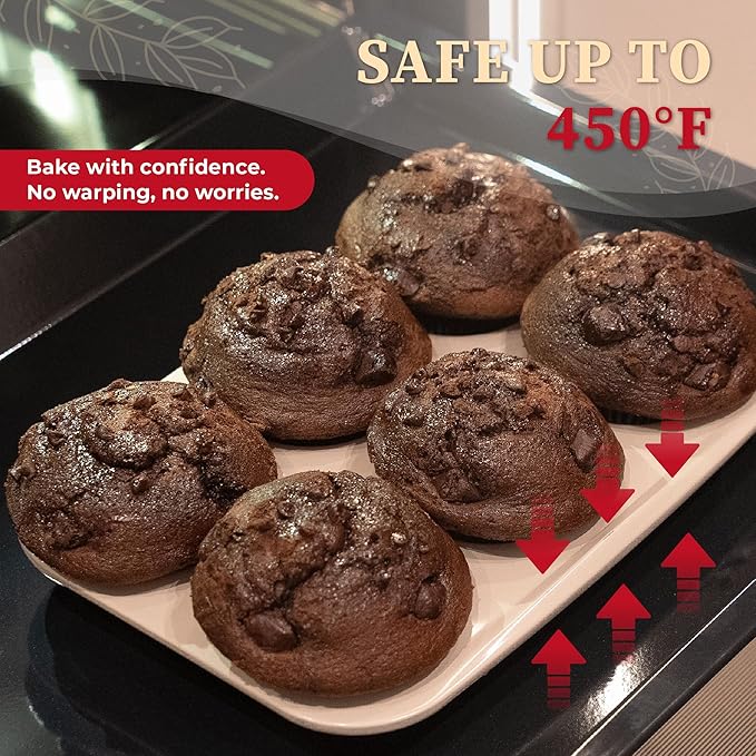 CARTMAN Bakeware Set 9-pieces Brown and White with Round/Square Cake Pan,Loaf Pan,6/12 Cup Muffin Pan,Cookie Sheet, Brush and Spatula, Carbon Steel Bake Set, Nonstick Stainless Steel Baking Pans Set