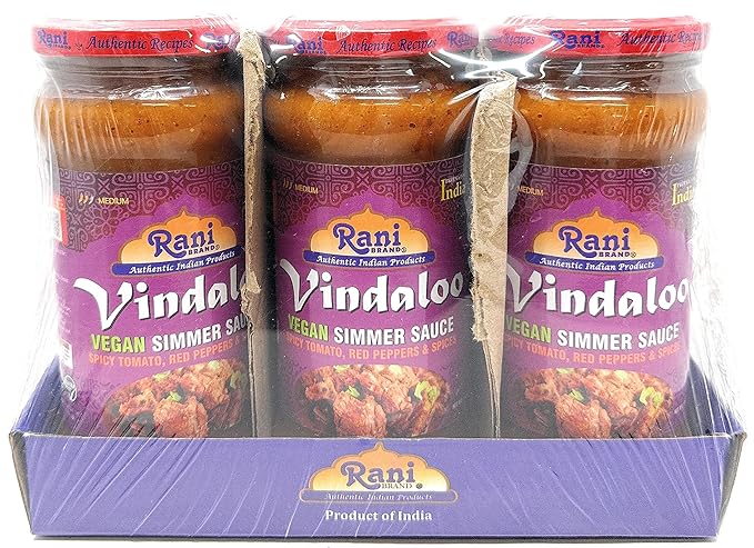 Rani Vindaloo Curry Vegan Simmer Sauce (Spicy Tomato, Red Peppers & Spices) 14oz (400g) Glass Jar, Pack of 5 +1 FREE ~ Easy to Use | Vegan | No Colors | NON-GMO | Gluten Free | Indian Origin