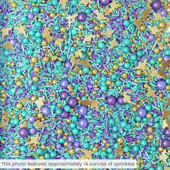 Sprinkle Pop Arabian Princess Sprinkles Mix| Aqua Lavender Purple Sprinkles with ~10 Genie Bottle Toppers and Gold Dragees| Girl Birthday Decorating Sprinkles Made in USA for Cake Cookie Cupcakes, 2oz