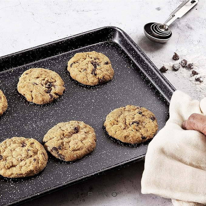 BKN Cookie Sheet Pan Set - 3-Piece Speckled Black | Carbon Steel NonStick Pans | Oven Safe