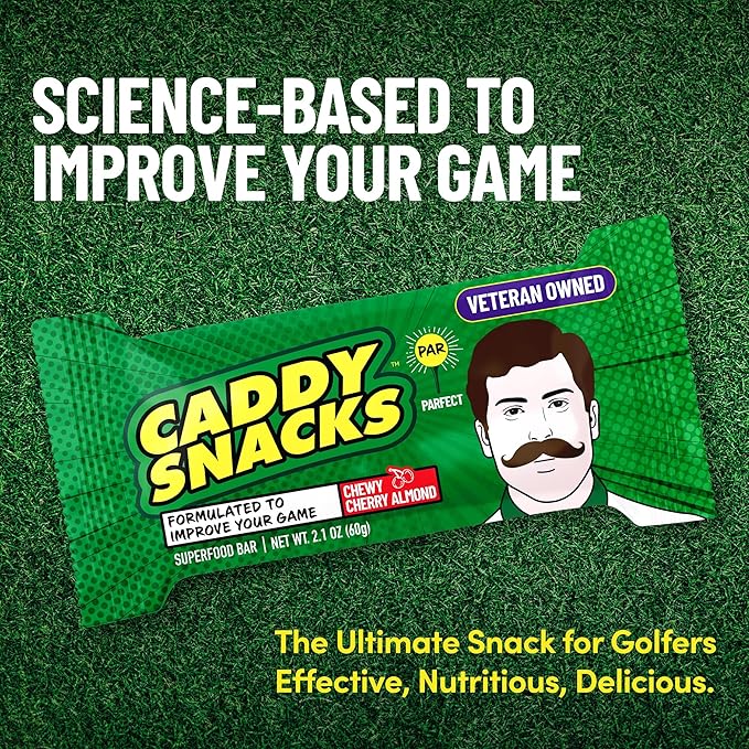 Caddy Snacks Chewy Cherry Almond ??Healthy Snack Bars | Low Sugar | Vegan | Gluten Free | On-the-Go Golf Snack | 2.1 oz Bars, 12 Count
