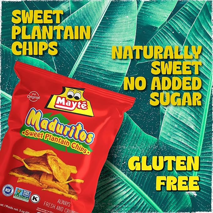 Mayté Maduritos Sweet Plantain Chips – 30 Individual Packs (3oz Each) – Crunchy, Savory, Healthy Snacks Made from Real Plantains – Non-GMO, Gluten-Free, Kosher – No Preservatives or Artificial Colors