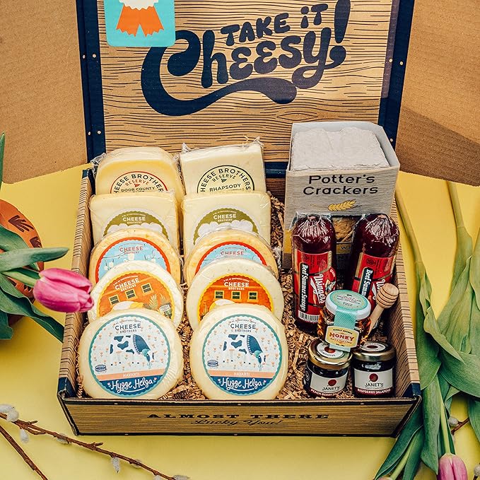Cheese Bros Deluxe "World's Cheesiest Mom" Charcuterie Gift Box | Fresh from Wisconsin | Includes Mozzarella, Goudas, Jams, Summer Sausage, Honey, Crackers | Great for Birthday, Mother's Day