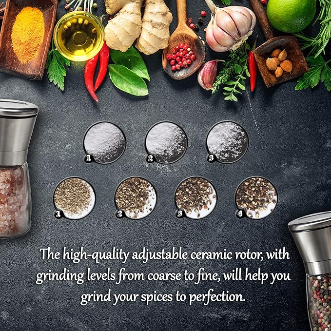 Professional Salt and Pepper Grinder ??Premium Stainless Steel Salt and Pepper Shaker with Ceramic Spice Grinder Mill for Adjustable Coarseness