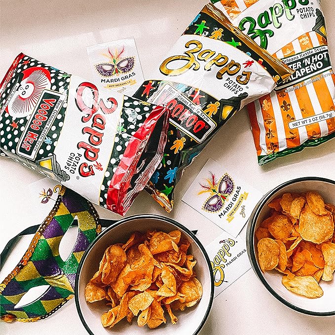 Zapp's New Orleans Voodoo Potato Chips, 42 Count - Crunchy, Gluten Free Snack with Salt, Vinegar, and Smoky BBQ Flavors