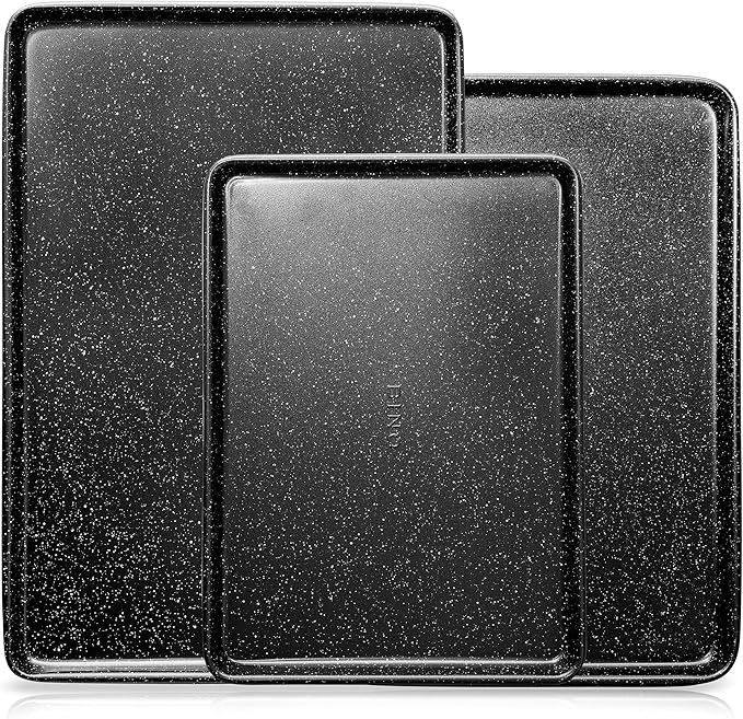 BKN Cookie Sheet Pan Set - 3-Piece Speckled Black | Carbon Steel NonStick Pans | Oven Safe