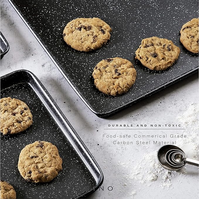 BKN Cookie Sheet Pan Set - 3-Piece Speckled Black | Carbon Steel NonStick Pans | Oven Safe