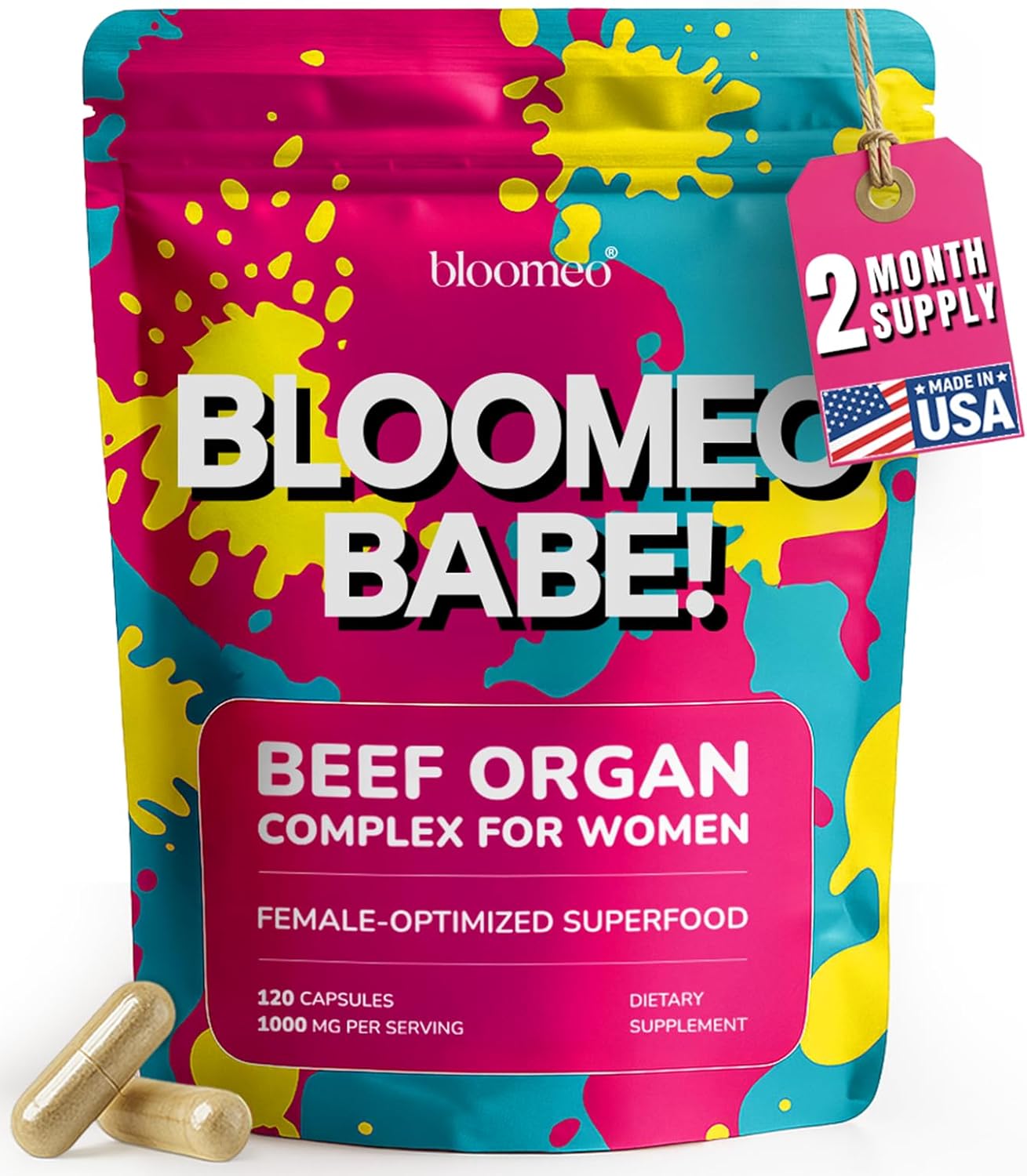 Beef Organ Supplement for Women | 100% Grass Fed Beef Liver Capsules with Heart, Kidney & Reproductive Organs | Primal Hormone Balance & Ancestral Energy | Bloom Babe - Queen of Superfoods, 120ct