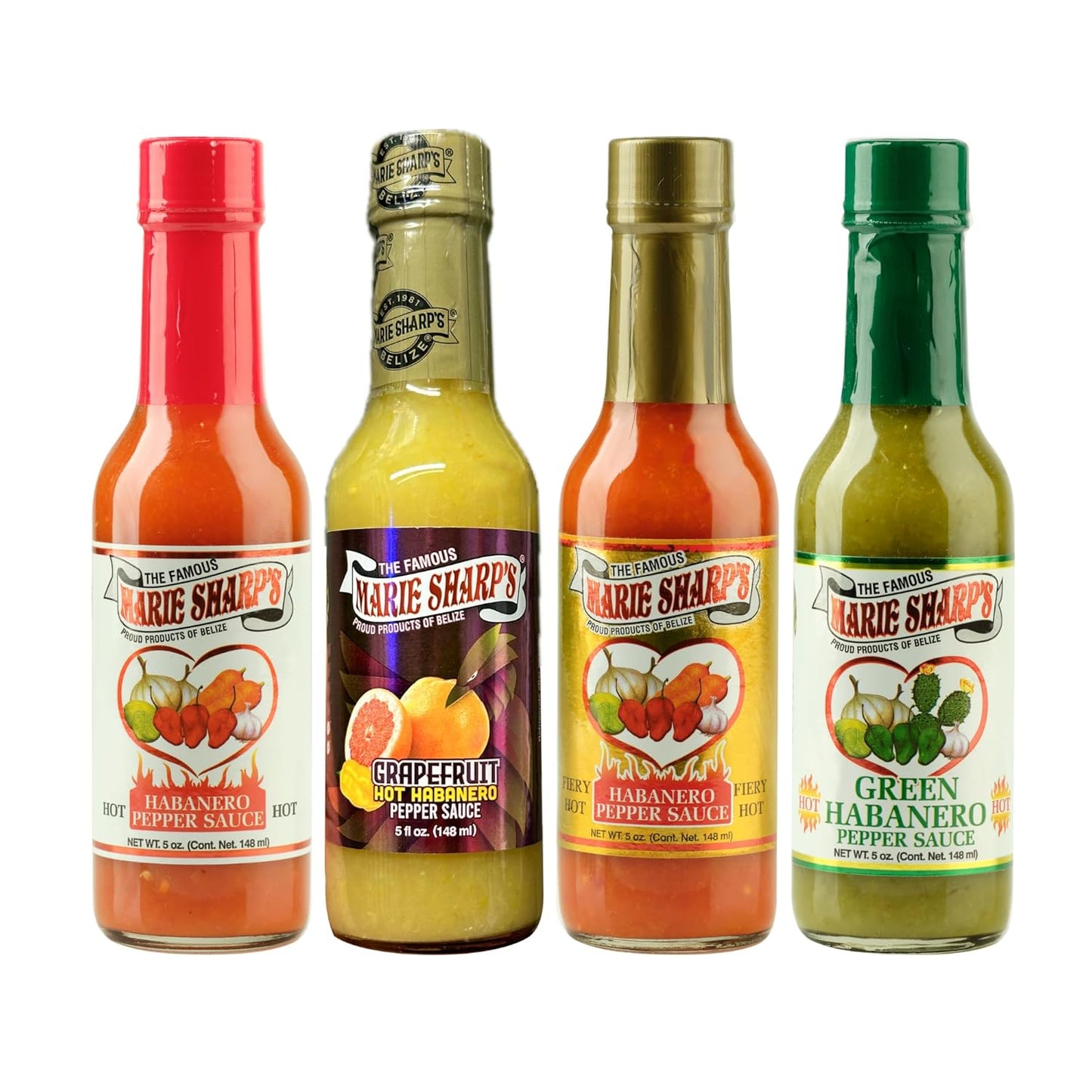Habanero Hot Sauce Variety Pack – 4 Flavor Gift Set with Green, Grapefruit, Fiery Hot & Classic Habanero Pepper Sauces – Caribbean Style Hot Sauce Collection (5 oz Bottles, Pack of 4)