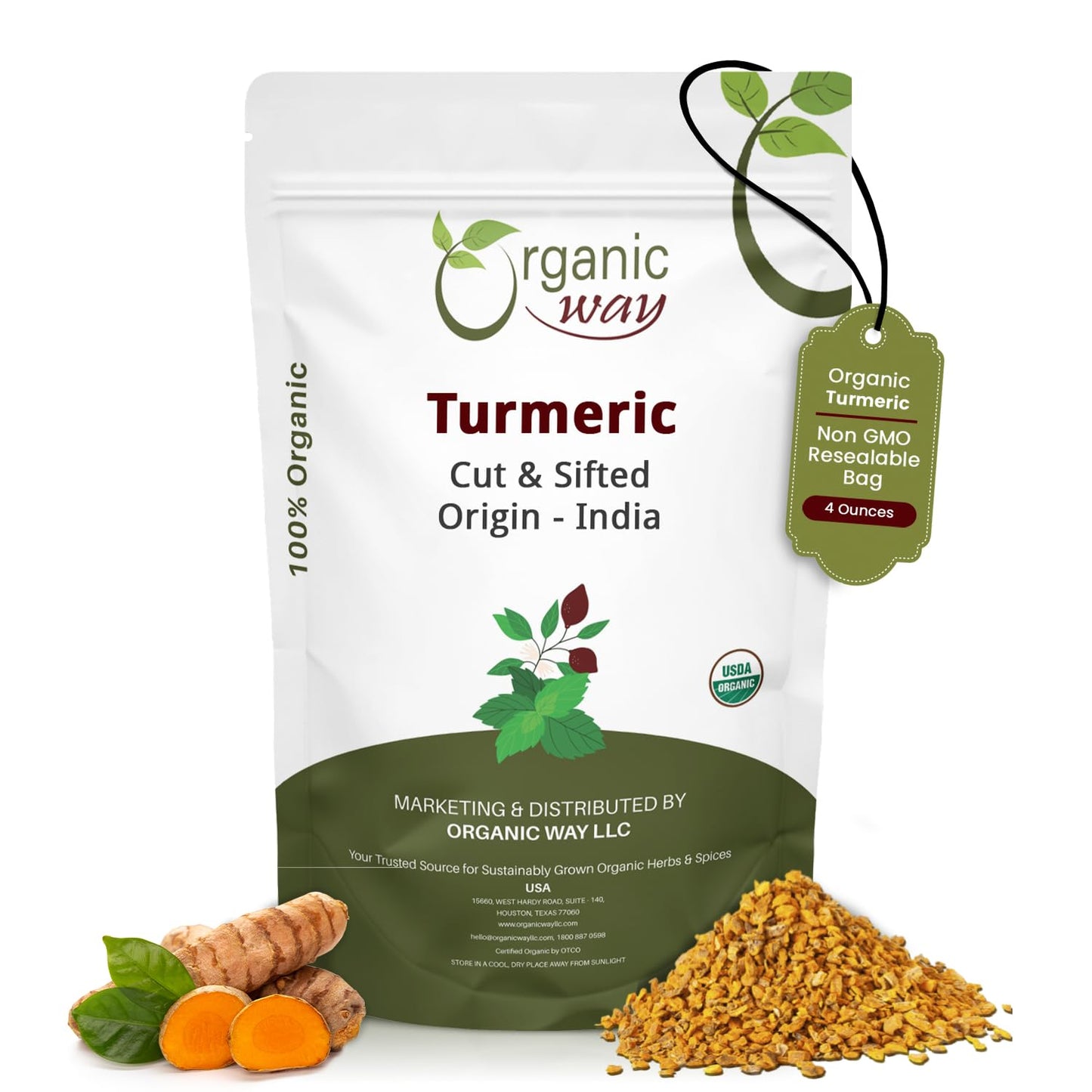 Organic Turmeric Root Cut & Sifted Herbal Tea – USDA Organic, Vegan, Non-GMO & Gluten Free Dried Haldi Root for Tea, Herbal Blends & Cooking – Tested for Heavy Metals (4 oz)