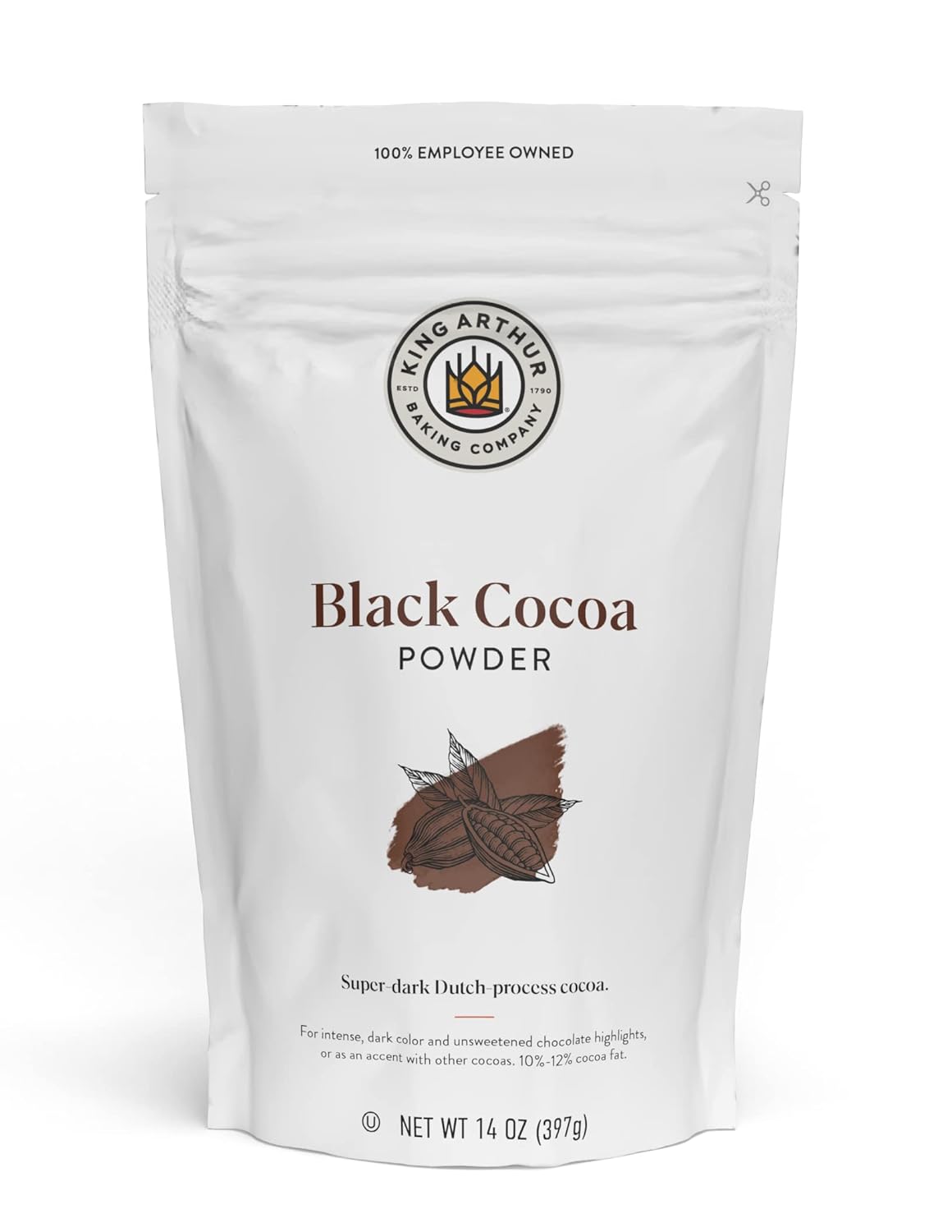 King Arthur Black Cocoa Powder, Dutch Processed Cocoa for Baking, Intense Dark Chocolate Flavor, Unsweetened, 14oz Resealable Bag
