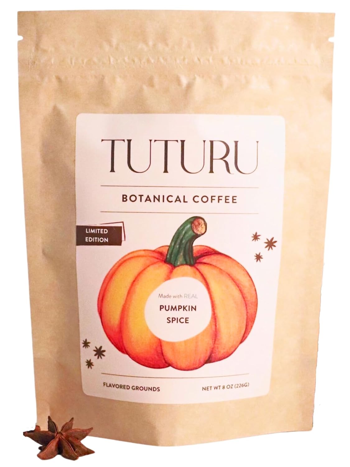 Organic Pumpkin Spice Ground Coffee | Real Pumpkin Spices | Medium Roast, Flavored Coffee | Smooth Low-Acid | Perfect for Drip, Pour Over or Cold Brew | 8 oz, 22 Servings