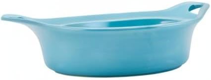 Rachael Ray Solid Glaze Ceramics Casserole Bakeware/Baker Set with Shared Lid, 3 Piece, Agave Blue