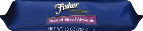 Fisher Chef's Naturals Unsalted Toasted Sliced Almonds 10oz Resealable Bag, Raw Nuts Perfect for Cooking, Baking & Snacking, Healthy Snacks for Adults, Vegan Protein, Keto Snack, Gluten Free