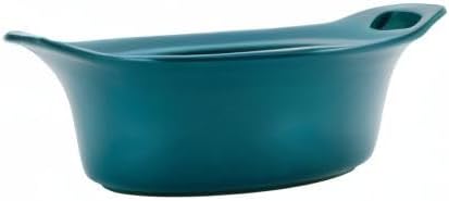 Rachael Ray Solid Glaze Ceramics Casserole Bakeware/Baker Set with Shared Lid, 3 Piece, Teal