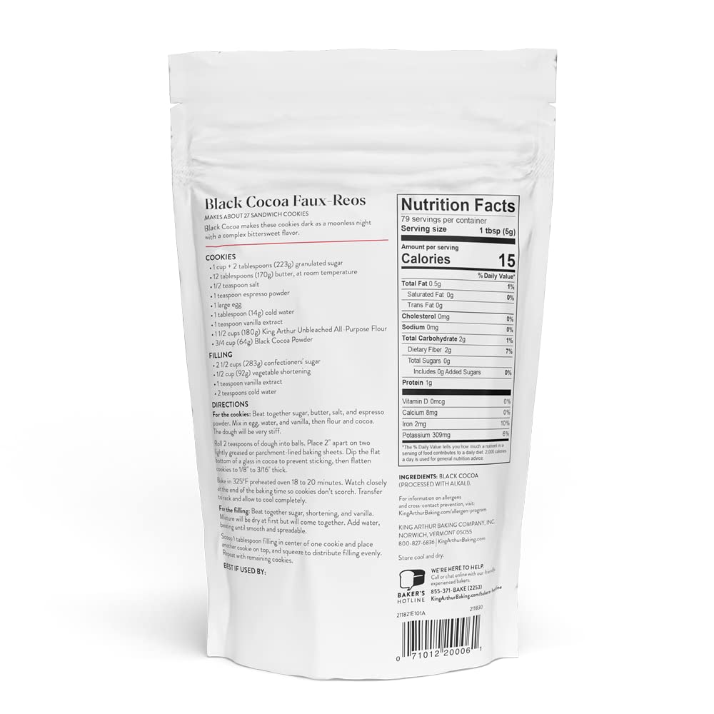 King Arthur Black Cocoa Powder, Dutch Processed Cocoa for Baking, Intense Dark Chocolate Flavor, Unsweetened, 14oz Resealable Bag