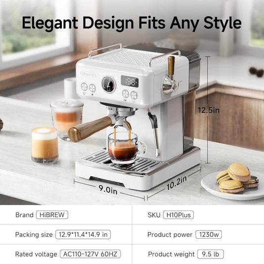 HiBREW H10Plus Programmable Espresso Machine – 20 Bar Pressure, 58mm Stainless Steel Portafilter, Adjustable Temp & Volume, Milk Frother Steam Wand, Professional Home Barista Coffee Maker