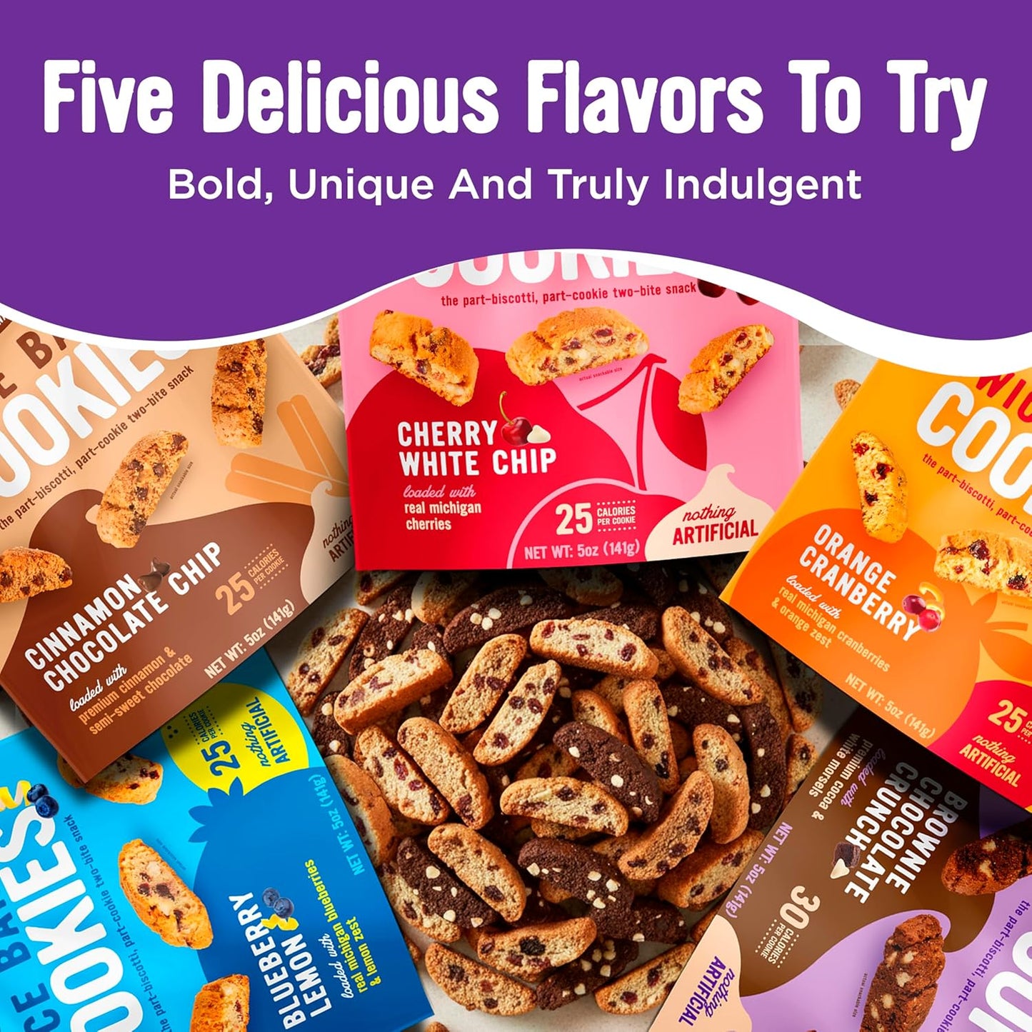 Cooper Street Twice Baked Biscotti Cookies Variety Pack - 5 Pack (5oz Each) - Light and Crispy Coffee Cookies 5 Flavors Assortment - Low-Calorie Snacks for Adults & Kids - Dairy & Peanut Free, Kosher