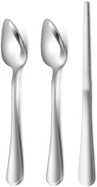 Set of 3 Stainless Steel Grapefruit Spoons with Serrated Edges and Grapefruit Knives - Perfect Utensils for Scooping and Piercing Citrus Fruit, Grapefruit Knives, Grapefruit Utensils