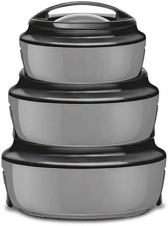 Casserole Ernesto Inner Stainless Steel Jr. Casserole Set of 3 (420 ml, 850 ml, 1.43 litres), Grey | Easy to Carry | Serving | Stackable