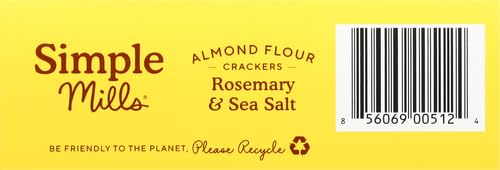 Simple Mills Almond Flour Crackers, Rosemary & Sea Salt - Gluten Free, Vegan, Healthy Snacks, 4.25 Ounce (Pack of 2)