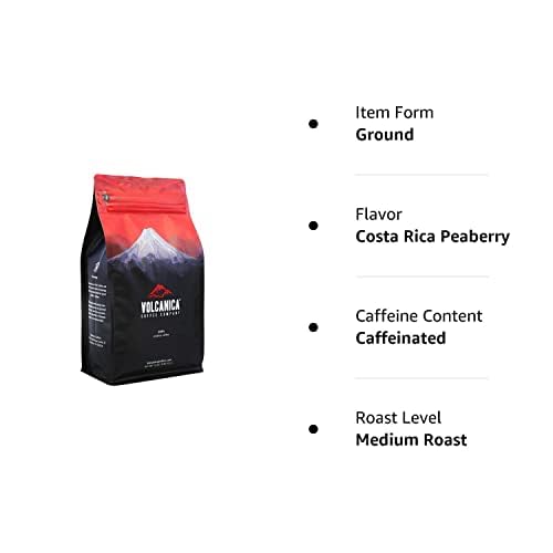 Costa Rica Peaberry Coffee, Ground, Medium Roast, Fresh Roasted, 16-ounce