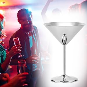 QWORK 304 Stainless Steel Martini Glasses - 8oz Unbreakable, 6 Pack Shatterproof Cocktail Goblets - 18/8 Mirror Finish - Ideal for Whiskey, Margarita, Manhattan & More - Dishwasher Safe
