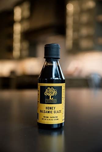 Liokareas Greek Honey Balsamic Glaze - Organic - NonGMO - 8.45oz - No Artificial Honey Flavor ONLY REAL Greek Honey - Made from Grapes Grown in Greece - NO ADDED SUGARS - Gluten Free - 6% Acidity