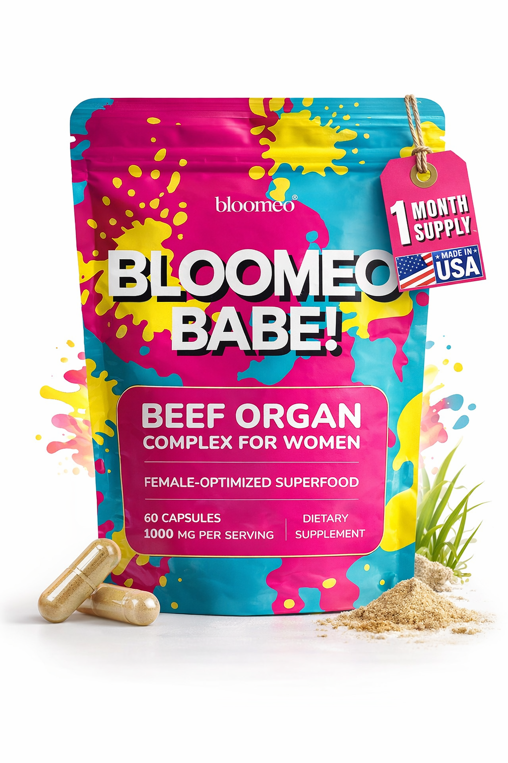Beef Organ Supplement for Women | 100% Grass Fed Beef Liver Capsules with Heart, Kidney & Reproductive Organs | Primal Hormone Balance & Ancestral Energy | Bloom Babe - Queen of Superfoods, 60ct