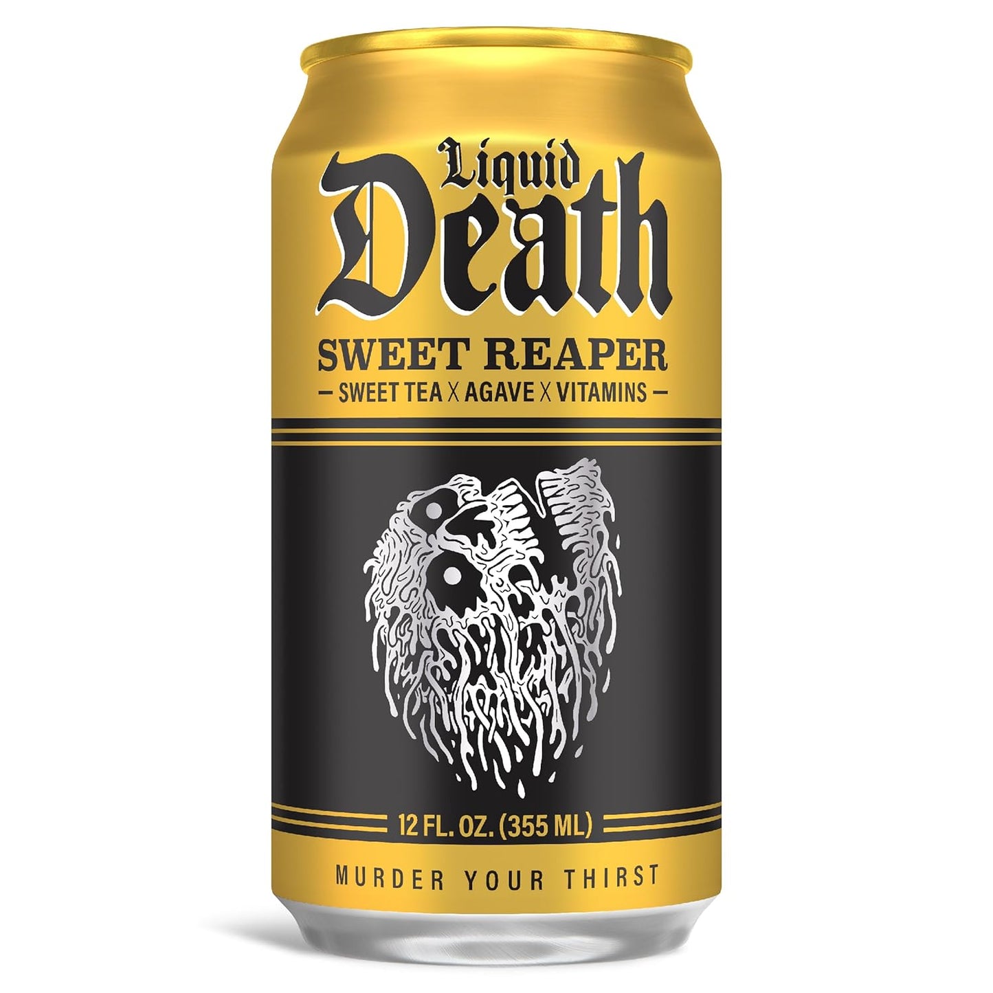 Liquid Death Iced Tea - Sweet Reaper (Black Sweet Tea), Less Sugar*, Boost of Caffeine, B Vitamins, No Artificial Sweeteners, 12 Fl Oz (Pack of 12)