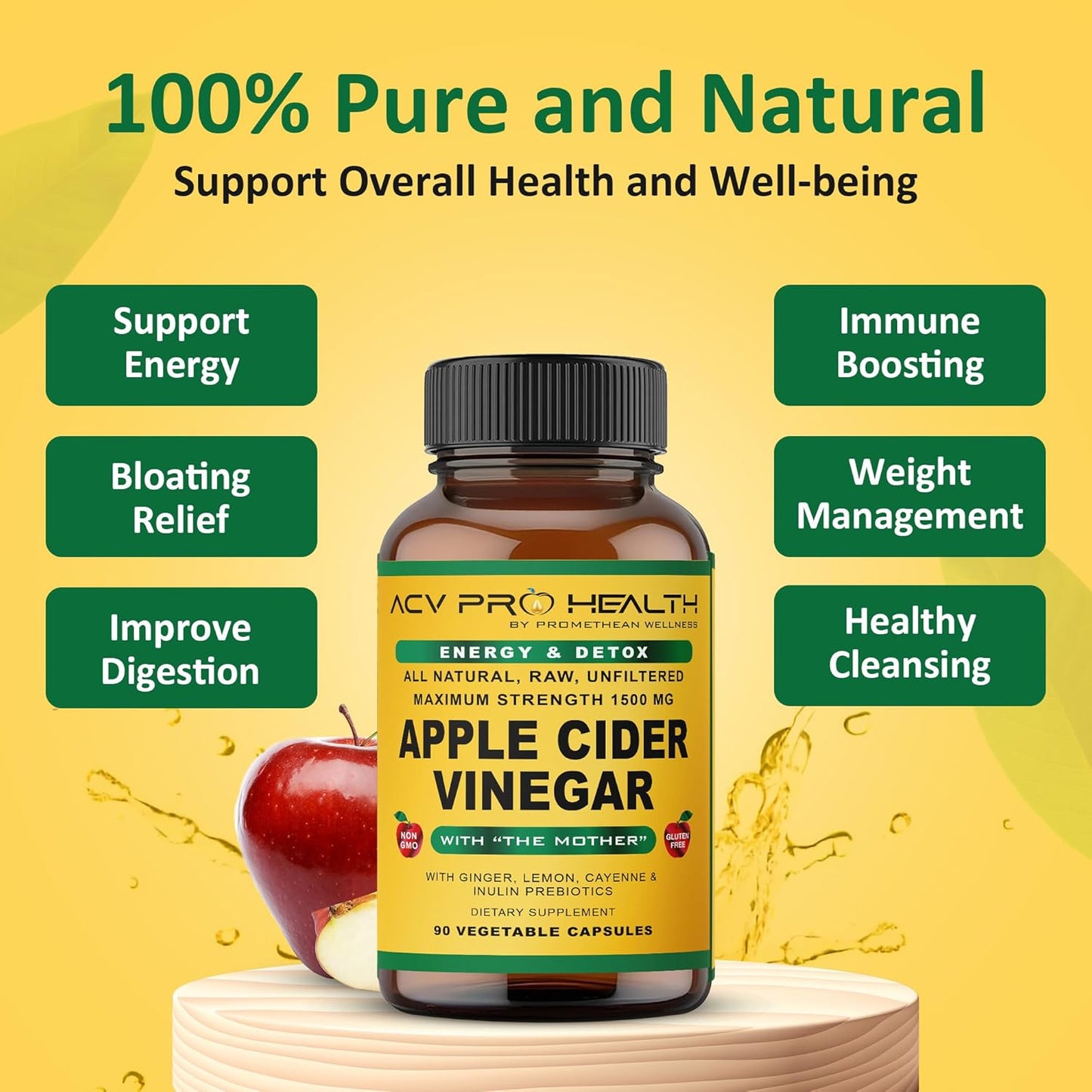 ACV Pro Apple Cider Vinegar Capsules Certified Organic with Mother ACV Pills Detox Cleanse Acid Reflux Relief Support Supplement Ginger Root Cayenne Pepper Powder