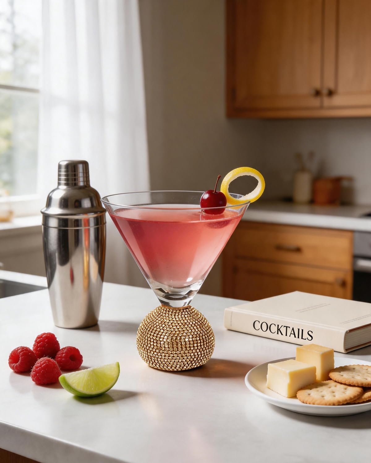 Luxury Stemless Martini Glasses Set of 4, 10 oz Crystal Cocktail Glasses with Gold Rhinestone Ball Base, Elegant Margarita, Cosmopolitan & Dessert Glasses for Parties, Weddings & Home Bar