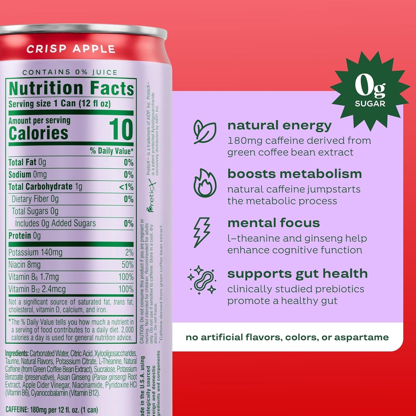 Bloom Nutrition Sparkling Energy Drink - Natural Caffeine, Zero Sugar, 180mg Caffeine - Antioxidant-Rich with Green Coffee Bean, Green Tea Extract, Prebiotics - Crisp Apple - 12oz 12 Pack