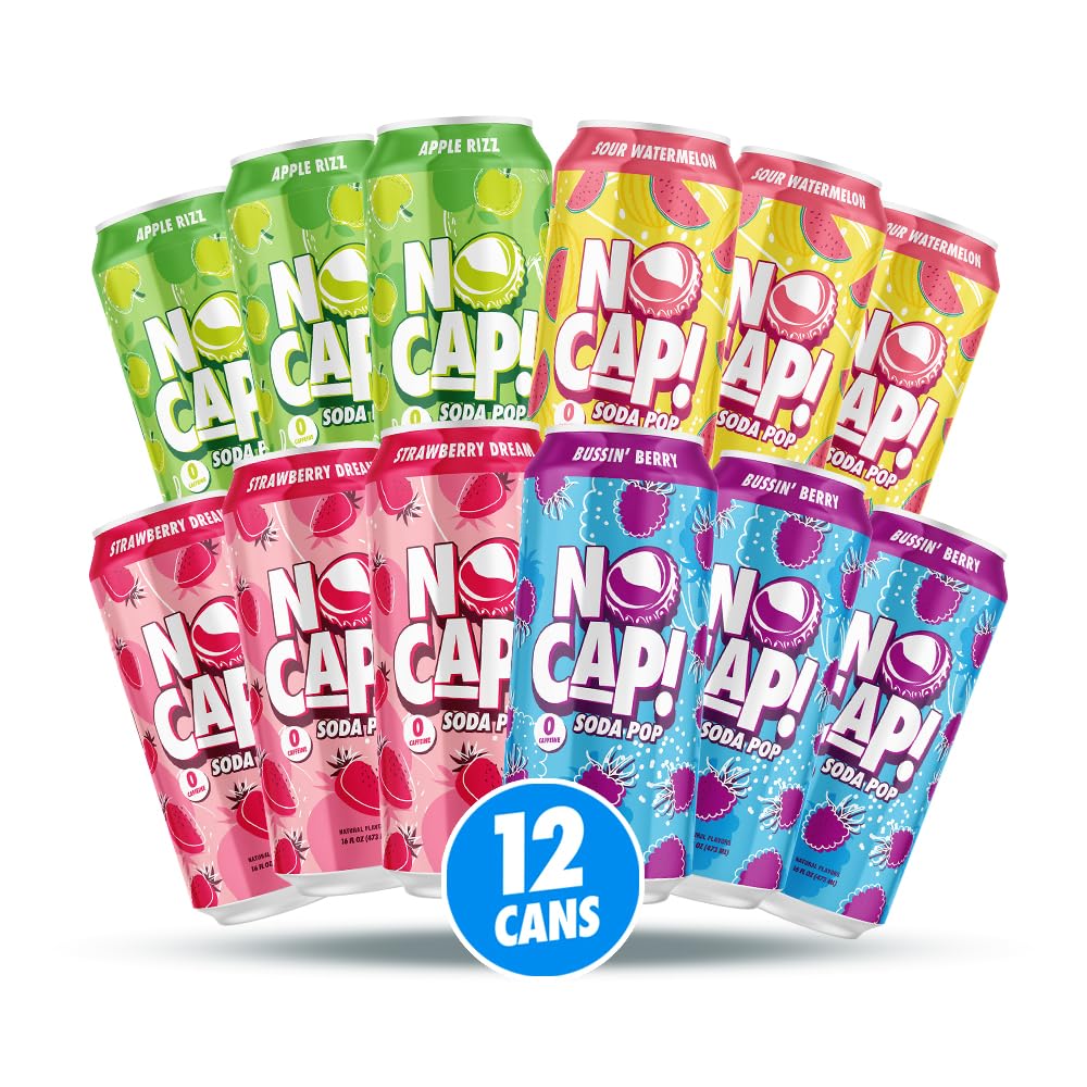 NO CAP! Next Gen Soda Pop with Electrolytes for Hydration, Zero Sugar, Zero Calories, Caffeine-Free Soda, Vegan & Gluten-Free, 16 oz Cans 12pk (Variety Pack)