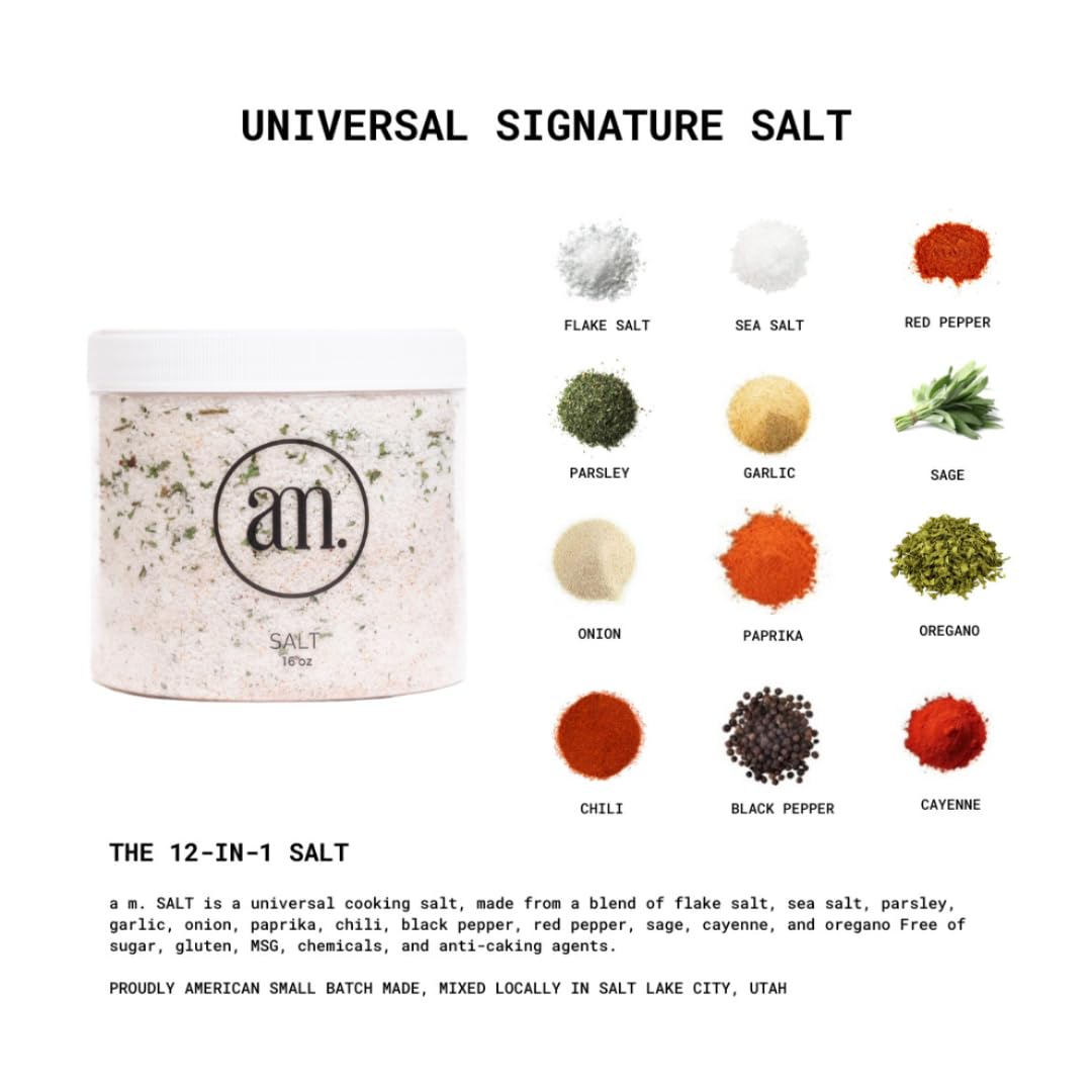 AM Signature Salt – Gourmet Flake Kosher Salt Blend with Herbs & Spices (19.5 oz) | All-Natural, Gluten-Free, No Sugar Seasoning