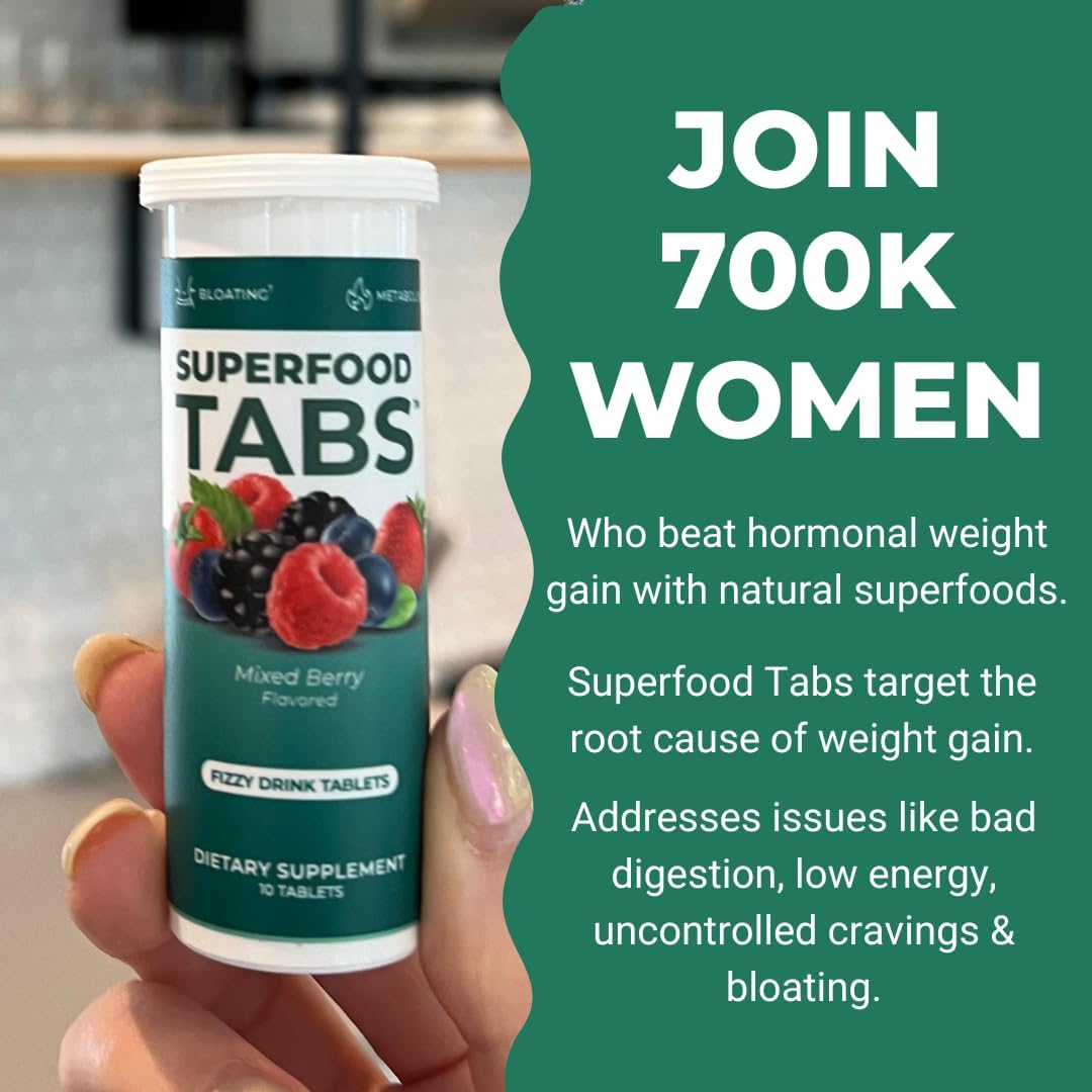 Superfood Tabs Detox Cleanse Drink - Fizzy Nutrition Supplement for Women and Men - Support Healthy Weight - Improve Digestive Health and Bloating Relief - Mixed Berry Flavor [10 Tablets]