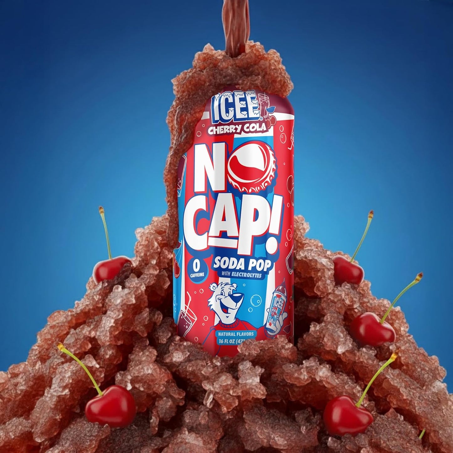 NO CAP! Next Gen Soda Pop Cherry Cola with Electrolytes for Hydration, Zero Sugar, Zero Calories, Caffeine-Free Soda, Vegan & Gluten-Free, 16 oz Cans (12-Pack)