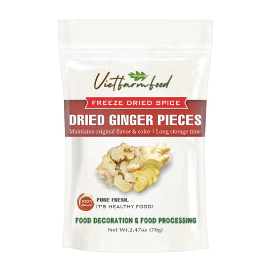 DRIED GINGER PIECES 2.47 Oz (70g) VIETFARMFOOD: Pure, natural freeze-dried spice made from real vegetables and fruits - perfect for enhancing every meal, from cooking, baking, salads, soups, sauces