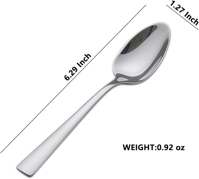 6-Pieces Teaspoons Set Stainless Steel 18/0 Tea Spoons, 6.29 Inches For Home, Kitchen Restaurant, square handle
