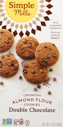 Simple Mills Almond Flour Crunchy Cookies, Double Chocolate Chip - Gluten Free, Vegan, Healthy Snacks, Made with Organic Coconut Oil, 5.5 Ounce (Pack of 1)