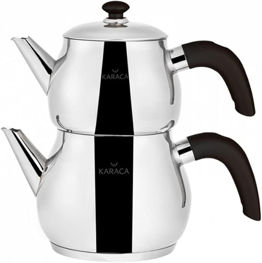 Karaca Layla Black Turkish Tea Pot Water Pot Set Turkish Teapot Stainless Steel Black
